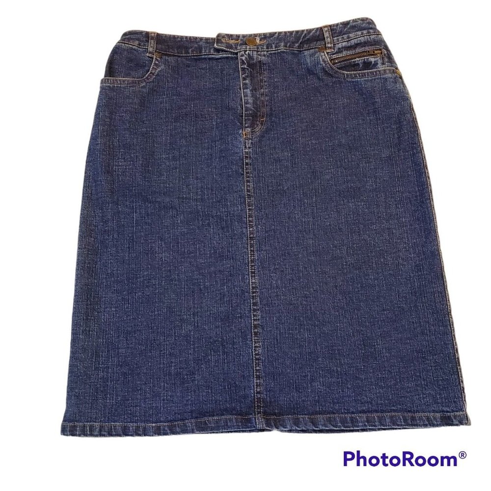 Tribal Denim Skirt Stretch Size 8 EUC
